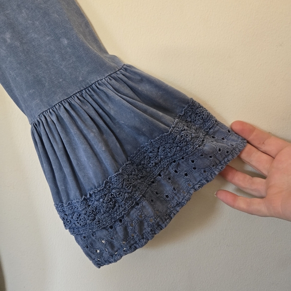 Altar'd State Blue Long Sleeve Top with Crochet Hem Large - Picture 3 of 6